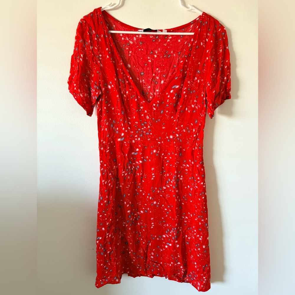 Red Floral V-Neck & Other Stories mini dress